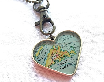 Martha's Vineyard Map Necklace. Handmade Old Map Jewelry Keepsake for Mom. Mothers Day Gift for Her.