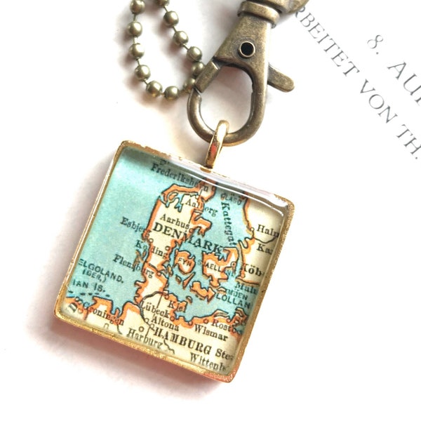 Denmark Map Necklace.Or.Denmark Map Keychain.Personalized Gift for Nana.Vintage Denmark Map.Long Distance Friendship Gift.