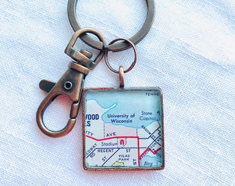 University of Wisconsin Graduation Gift-Senior 2022 Gift-Handmade Vintage Map Key Chain