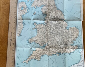 Old Paper Map of England. Vintage 1950s Wall Art Decor for your Home or Office. Retro MCM Aesthetic.