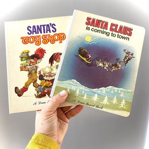 Vintage Children's Holiday Book Set. 1980's Christmas Books. Santa Claus Is Coming To Town. Set of 2 Dean Board Books. image 1