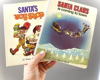 Vintage Children's Holiday Book Set. 1980's Christmas Books. Santa Claus Is Coming To Town. Set of 2 Dean Board Books.