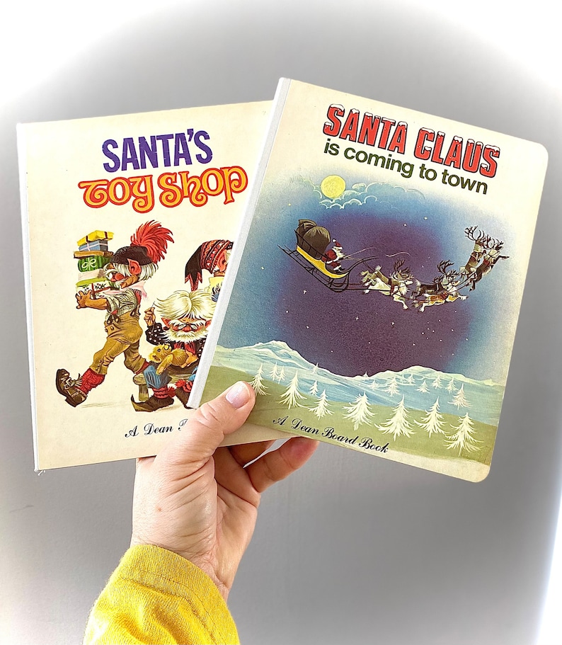 Vintage Children's Holiday Book Set. 1980's Christmas Books. Santa Claus Is Coming To Town. Set of 2 Dean Board Books. image 1