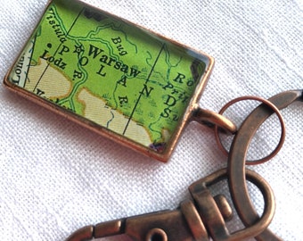 Warsaw Poland Map Key Chain Christmas Gift for Nana. Handmade Vintage Keychain. College Student Gift. Keepsake Family Gift.