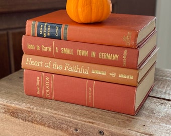 Fall Home Decor.Retro Vintage Books for Aesthetic Room Decor.Decorative Books for Rustic Cabin Decor-Lake House-Living Room Decor-VRBO Decor