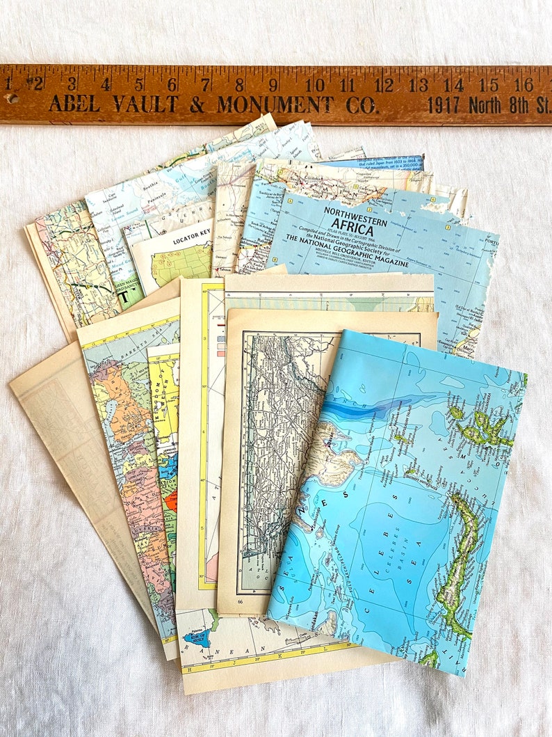 Large Collage Kit.Vintage Paper Bundle.Maps, Illustrations, Foreign Language text pages.Perfect for mixed media art projects.Artsy Gifts. image 8