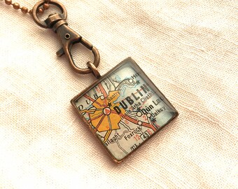 Dublin Map Pendant Necklace. Dublin Keychain. Gift. Handmade Ireland Keychain Keepsake. Artisan Ireland Necklace for Her. Mother’s Day Gift.