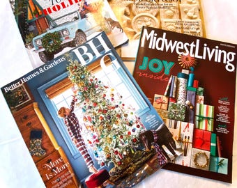 Holiday Decor Magazine Stack. Set of 4 for Decor, Crafts, Ideas, DIY projects. Better Homes & Gardens/Midwest Living Christmas Issues