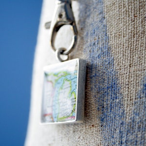 Personalized Map Necklace. Custom Order Jewelry. Handmade Map Keychain. Boyfriend Keychain. Best Friend Gift. image 2