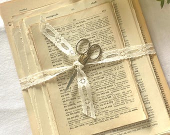 Large 150 piece Vintage Dictionary Pages Kit for Junk Journaling Supplies and Mixed Media Art projects.Artsy Christmas Gift.