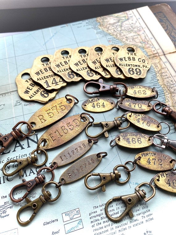 Vintage Brass Tag Keychain Charm.repurposed Found Objects