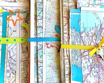 Old Vintage Maps, Travel Journal Ephemera, Scrapbook Paper, DIY Kit, Handmade Pack for Crafting Artsy Gifts For Friends.