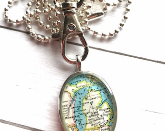 Lake Michigan Map Pendant Necklace. Handmade Gift. Artisan Gift. Michigan Jewelry Gifts for Best Friend Going Away or Long Distance.