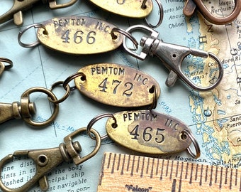 Vintage Brass Tag Keychain Charm.Repurposed Found Objects.Assemblage Supplies.Brass Metal Tags.Altered Art Supplies.