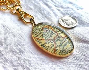 Paris Statement Necklace. Paris Vintage Map Necklace. Gold pendant Necklace for Her.