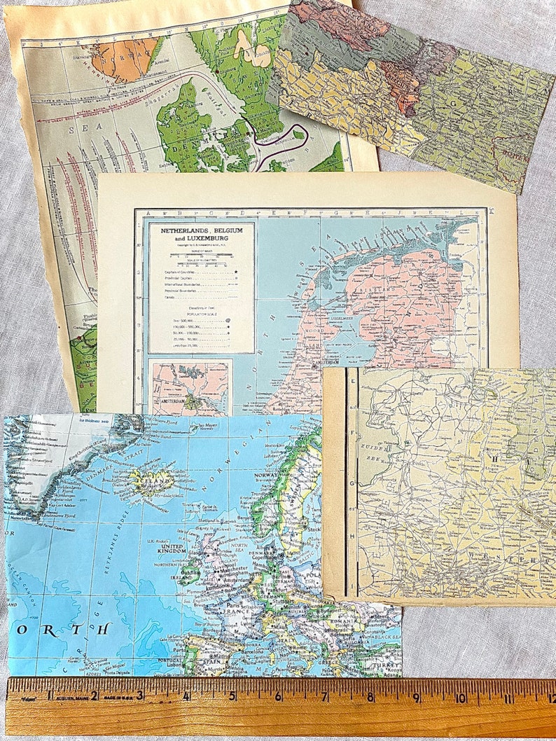 Dutch Ephemera Kit. Vintage Pack of Old Paper Bundle of Maps and Dutch text pages for art projects. Handmade Netherlands Gift. image 2