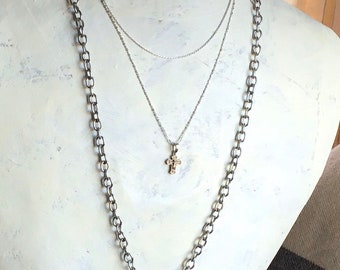 Long Silver Chain Necklace. Stainless Steel Metal Oval Link. Large Link Necklace For Pendants or Charms.