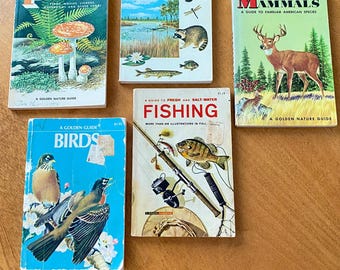 Golden Guide Books Set of 5. Vintage Nature guide books. Lake house bookshelf decor. 1950's and 1960's.