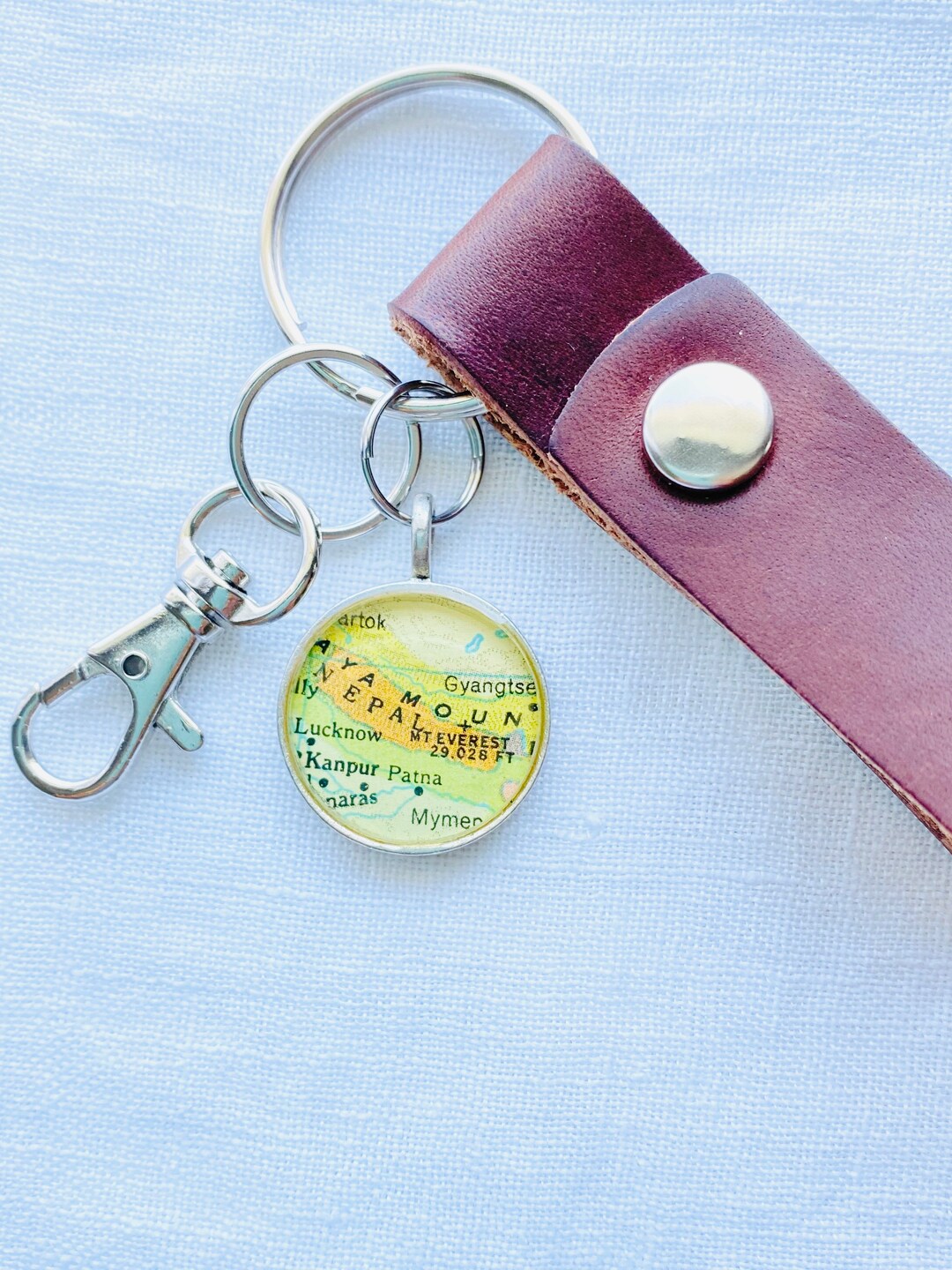 Vail Keychain Mount Everest Leather Keychain for Him.gift for Him.leather Key Fob.mt ...