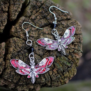 Silver | Deep Red Death Moth/Butterfly Head Gothic/Horror Style Earrings