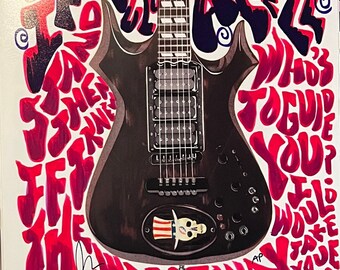 One-of-a-kind doodled Jerry Garcia “Top Hat” Guitar Art Print by Brian Methe