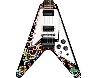 Jimi Hendrix Flying V Guitar Art Print by Brian Methe