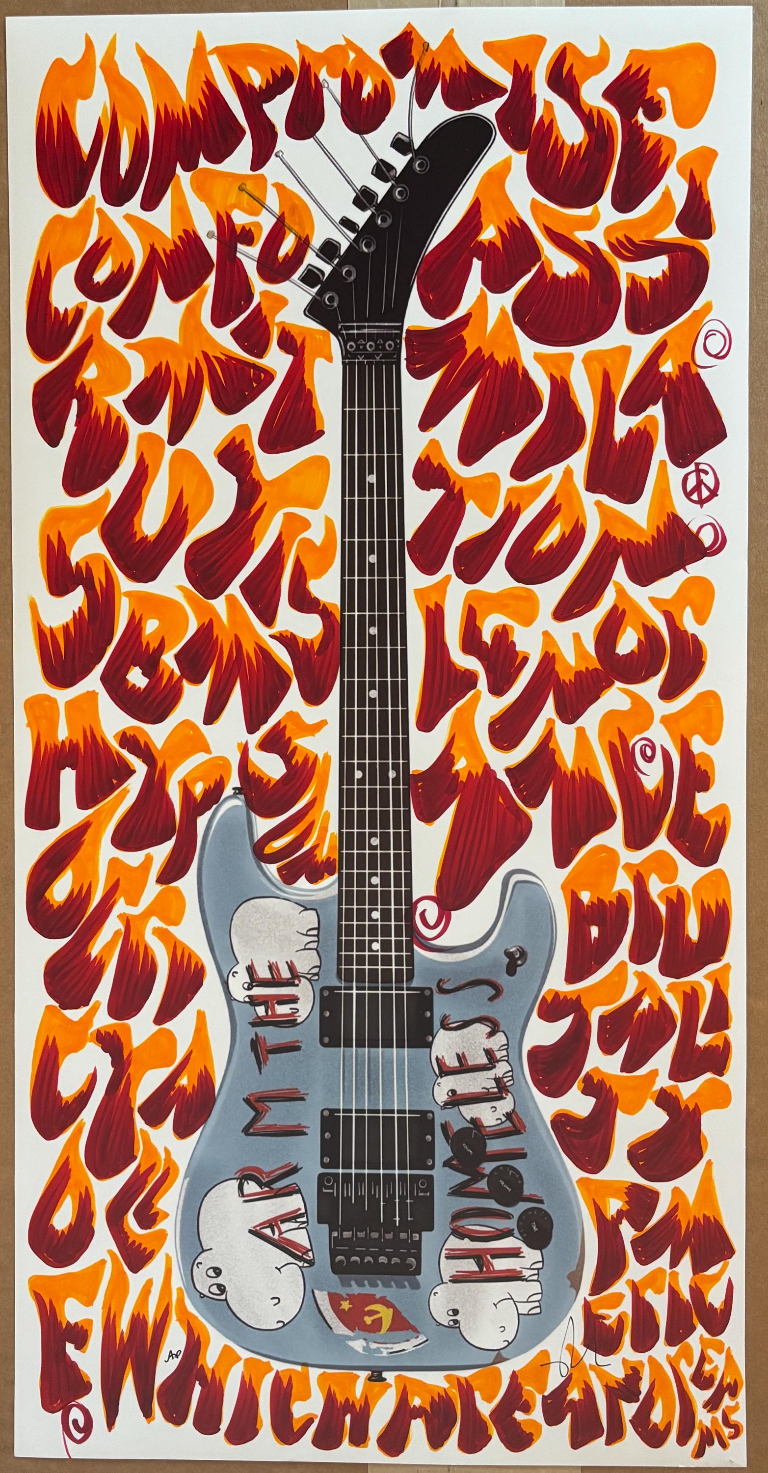 Tom Morello “Arm the Homeless” Digital Guitar Art Print One-of-a-kind hand  doodled by Brian Methe, image size:1565x3000