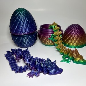 Crystal Dragon 3D Printed with Matching Dragon Egg - Fully Articulated Toy