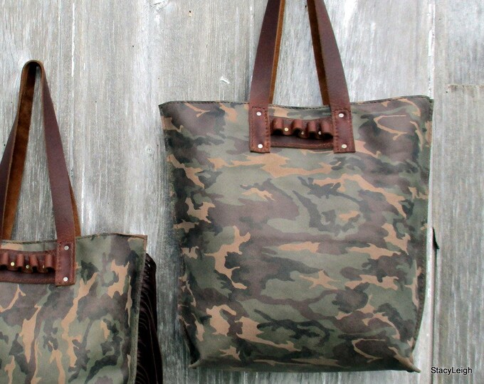 Camouflage Leather Tote Bag ammo Loops by Stacy Leigh Etsy