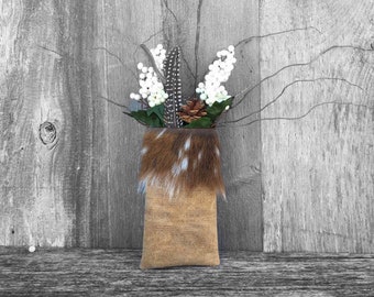 Leather Wall Pocket with Axis Deer Fur Trim - Rustic Home - Stocking - Christmas Wall / Home Warming / Gift / Door Decor by Stacy Leigh