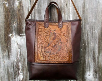 Woodpecker Bag made with Vintage Tooled Leather by Stacy Leigh