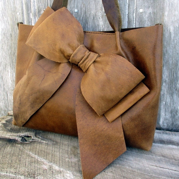 Distressed Leather Bow Tote Bag by Stacy Leigh