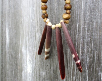Leather Necklace with Sea Urchin Spines and Bone Beads on Suede Neck Strap - Boho - Rustic - Nature - Bohemian - Comfortable -by Stacy Leigh