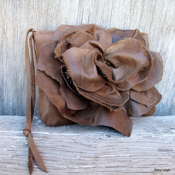 RESERVED for Ivy Soft Brown Leather Rose Small Clutch Bag by Stacy Leigh