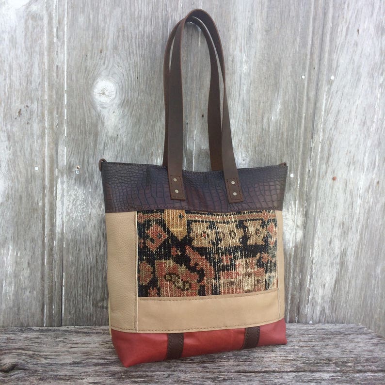 SALE Carpet Bag Leather Patchwork Carpetbag Tote From | Etsy