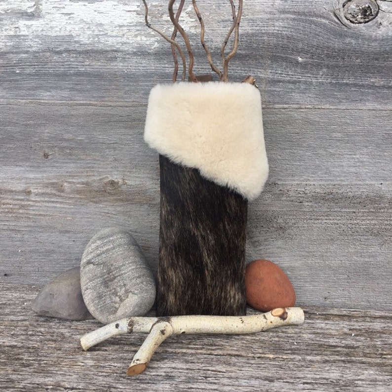 Cowhide Leather Wall Pocket With Shearling Trim Rustic Home Etsy