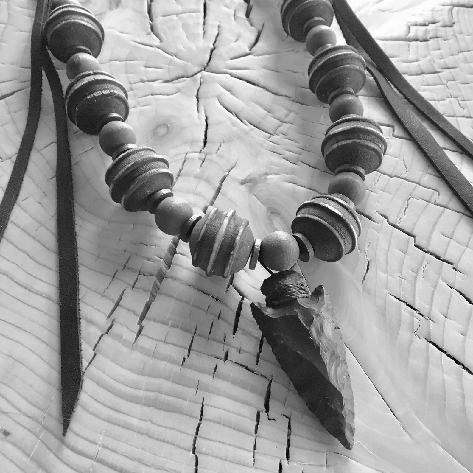 Black Leather Strap Necklace With Black Arrowhead and Vintage Etsy