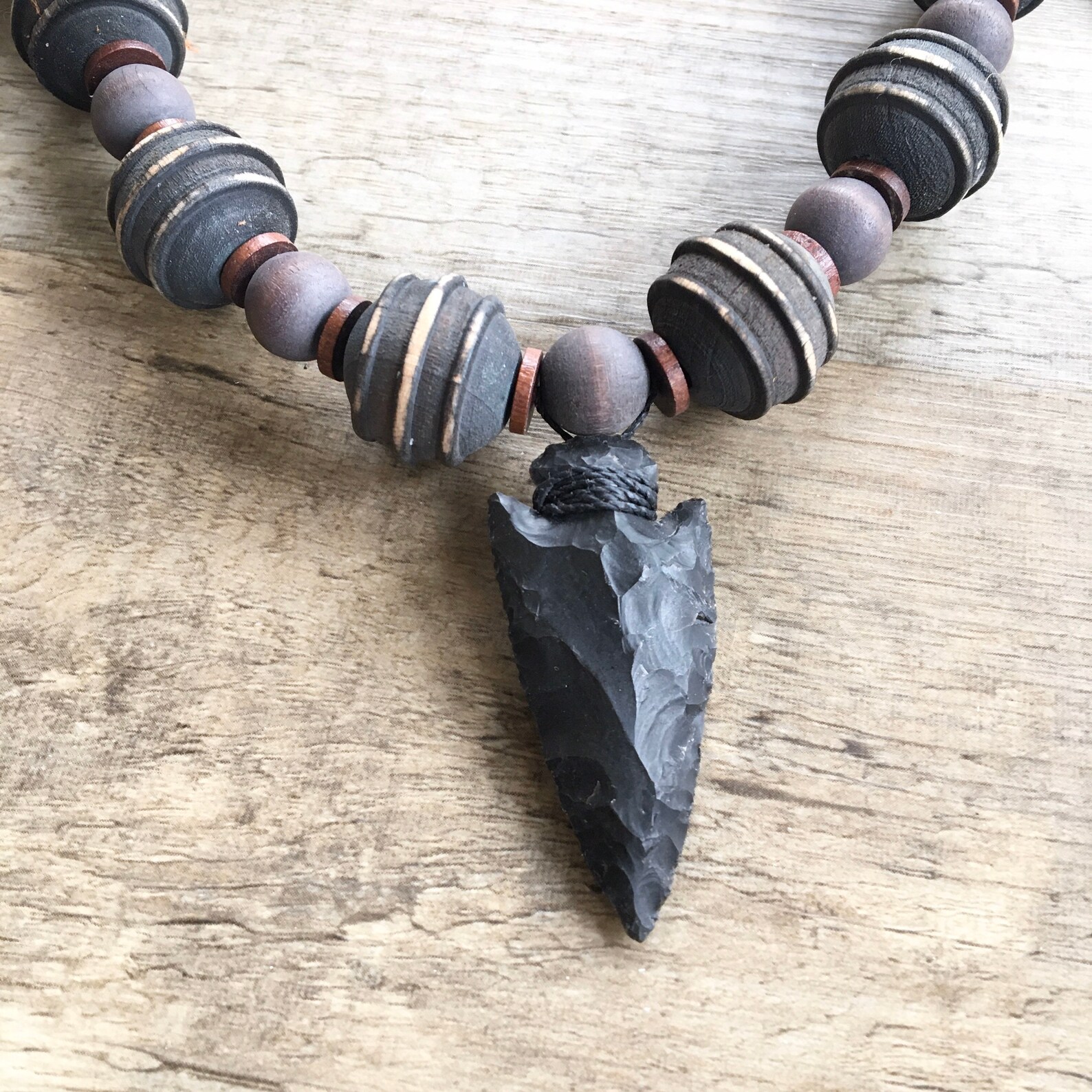 Black Leather Strap Necklace With Black Arrowhead and Vintage Etsy