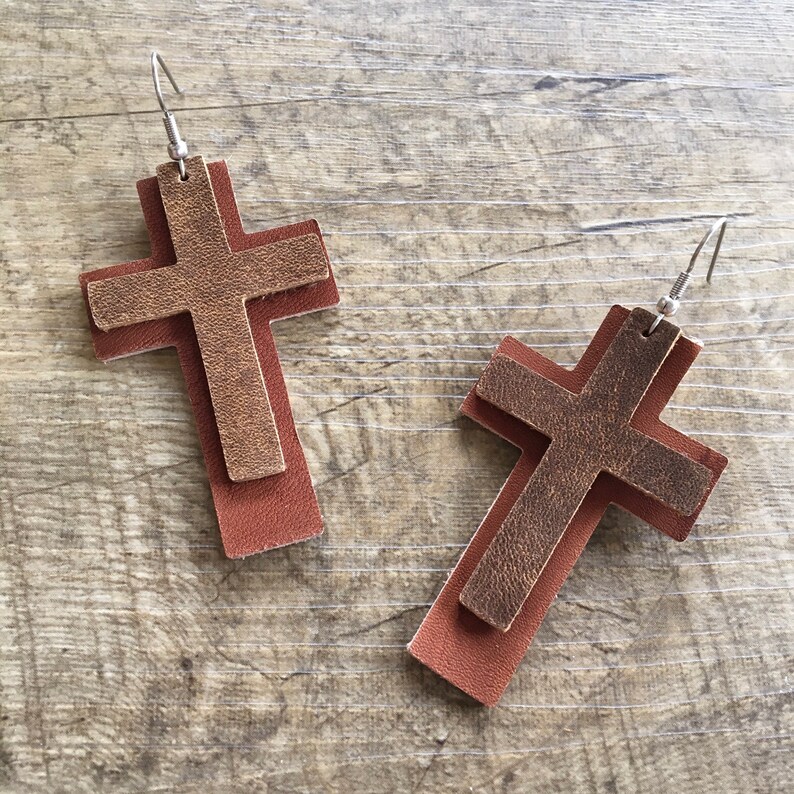 Leather cross earrings Clearance