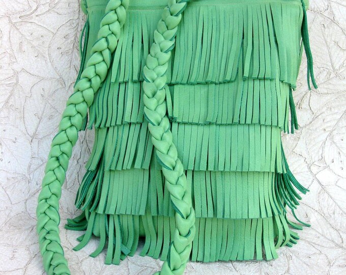 Grass Green Leather Fringe Bag With Long Cross Body Braided Etsy