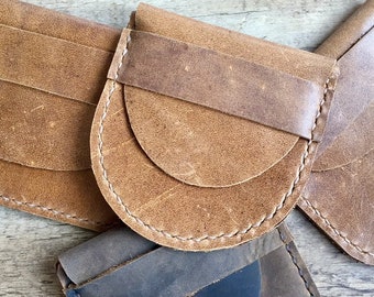 Leather Handstitched Pouch WWII Historic Inspired Style Distressed Brown Handmade Wallet by Stacy Leigh