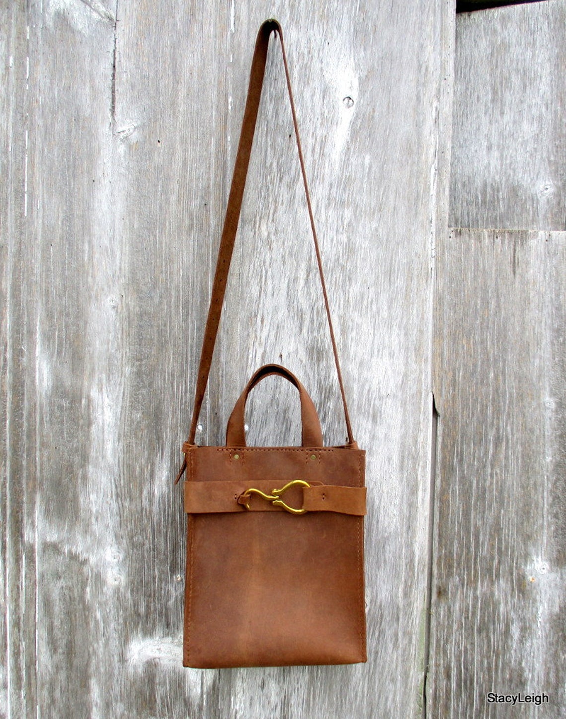 Leather Equestrian Bag in Medium Brown Distressed Leather by | Etsy