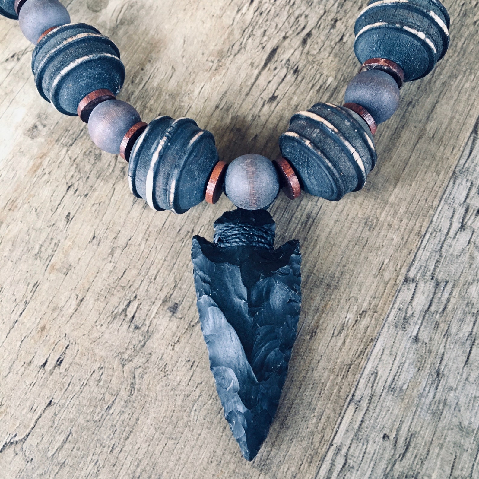 Black Leather Strap Necklace With Black Arrowhead and Vintage Etsy