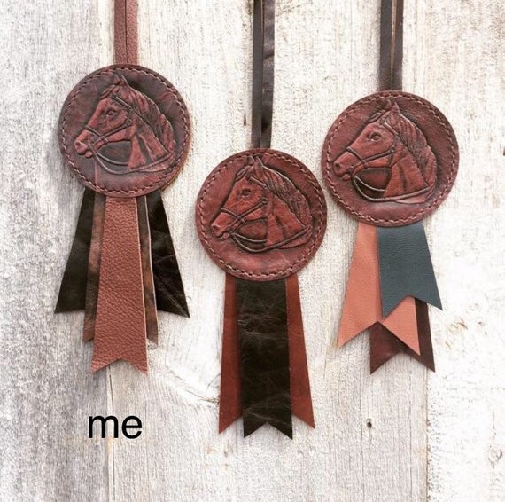 Leather Bag Charm Horse Ribbon Large Pendant In Oxblood Etsy