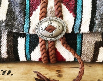 Aztec Clutch with Concho and Braided Leather Wrap by Stacy Leigh