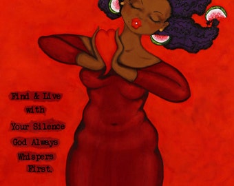 Prints:5x7 Find And Live with Your Silence Affirmation Natural Hair KarinsArt karin turner  african american   curves GODDESS