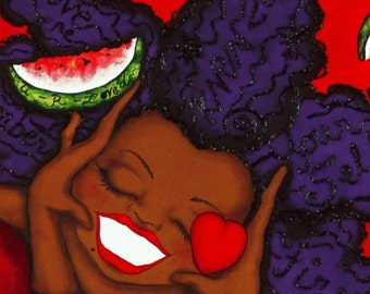 Print:11X14 16x20 20x30 BABEH -LOVE Yourself First  Affirmation Natural Hair KarinsArt karin turner  african american valentine AFRO curves