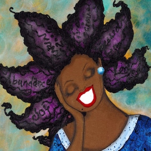 Print:11X14 16x20 20x30 Thinking of You Affirmation Natural Hair-karin turner KarinsArt african american watermelon image 1