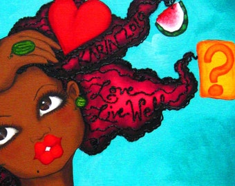 Print:11X14 16x20 20x30 Yes No Maybe ! Affirmation Natural Hair by karin turner KarinsArt  watermelon african american heart