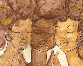 Print:11X14 16x20 20x30 True Self Sepia Trio! Affirmation Natural Hair by karin turner KarinsArt  watermelon african american spirit